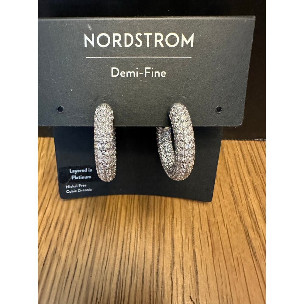 NWT Nordstrom Demi-Fine Cubic Zirconia Hoop Earrings Layered in Platinum